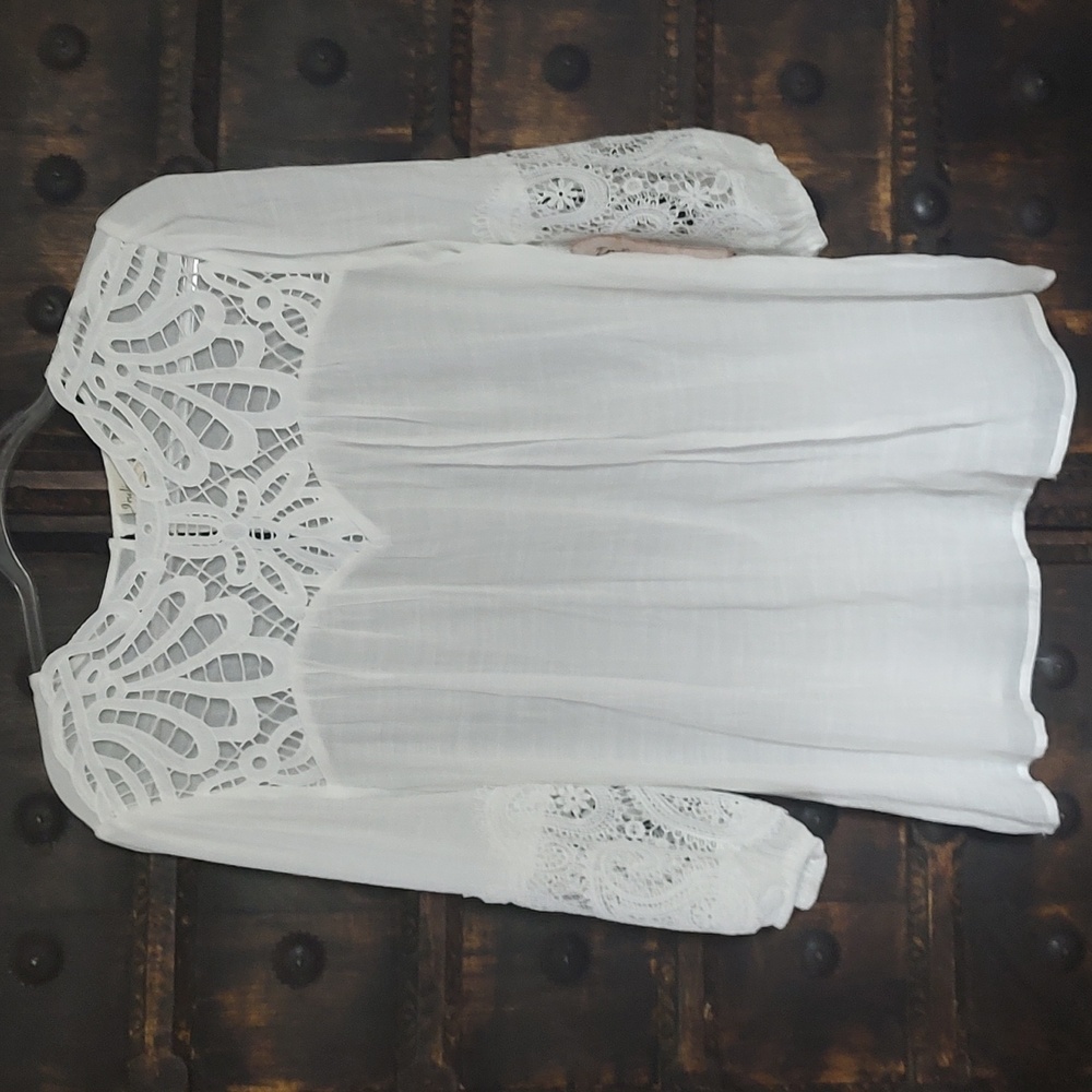 Crochet Sheer Lace Quarter Sleeve Keyhole Blouse Goddess Renaissance Rococo Top